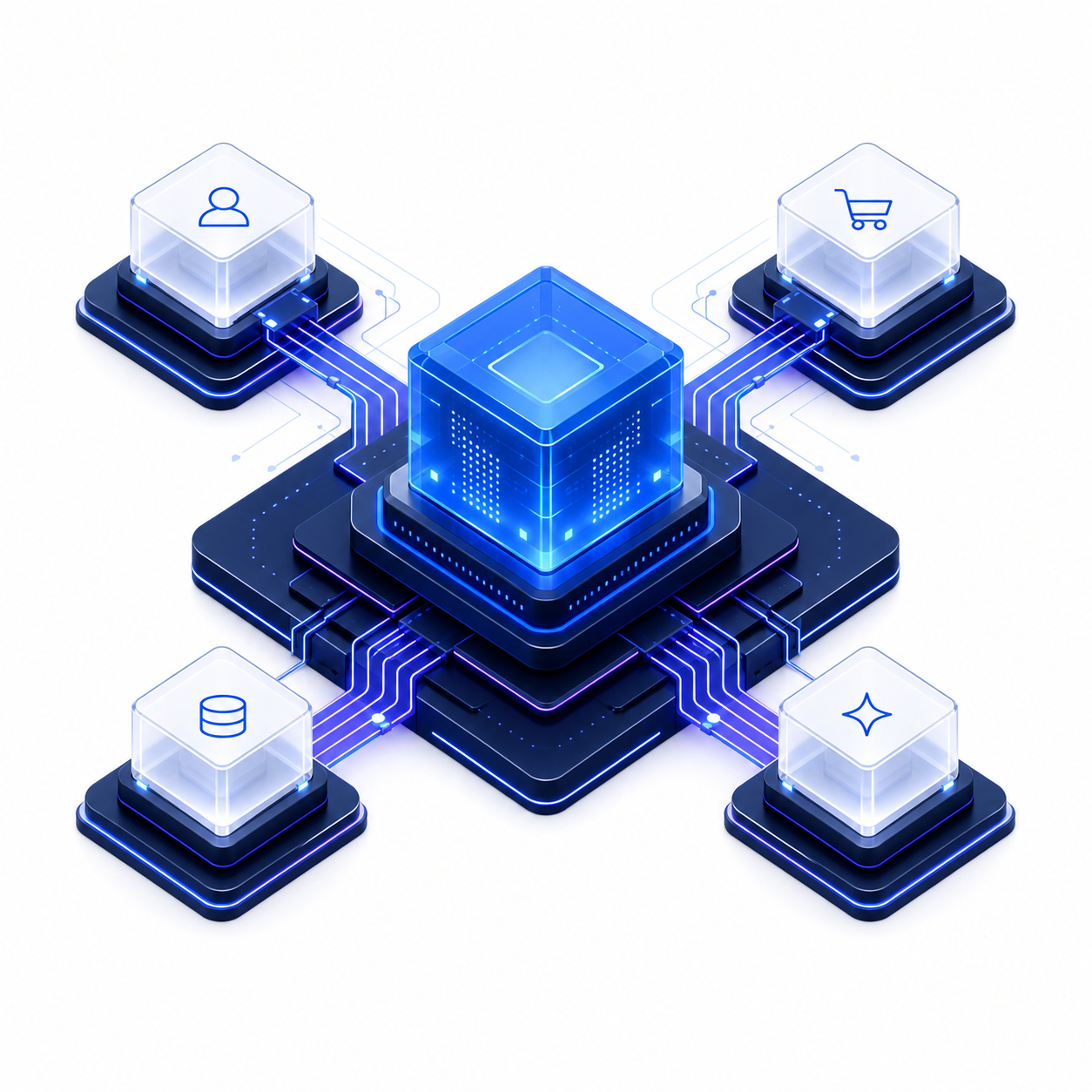 A connected architecture linking customer, commerce, data, and AI systems